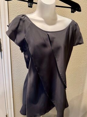 Massimo Slate Gray Flowing Layered Draped Blouse Ruffle Sleeve